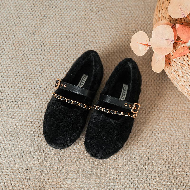 

Mary Jane French fluffy shoes women s winter wear platform Internet celebrity Doudou shoes velvet cotton shoes large size women s shoes 41-43 43 чёрный