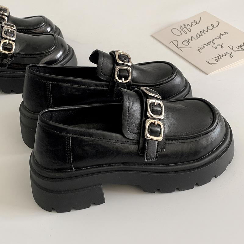 Brown British Style Thick Heel Platform Small Leather Shoes Women's 2025 New Autumn and Winter Versatile Height Increase One Pedal Loafers