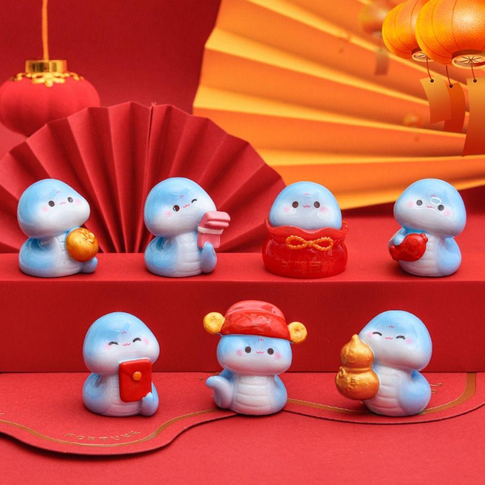 Cartoon Mini Snake Ornaments Resin Lucky Snake Figurine  For Home Decorations