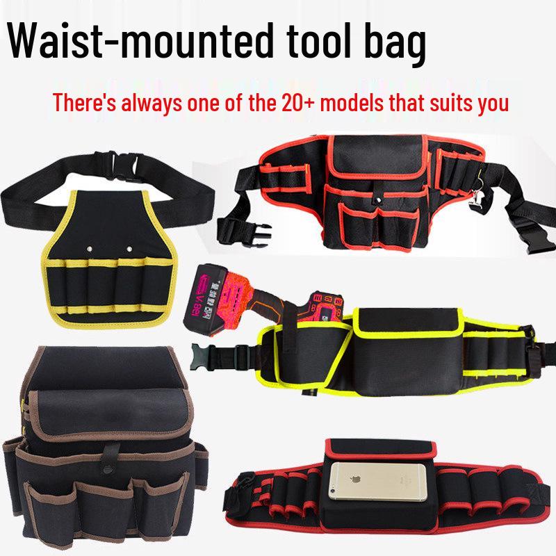 Thickened Canvas Multi-Tool Waist Bag with Large and Small Pockets for Electricians