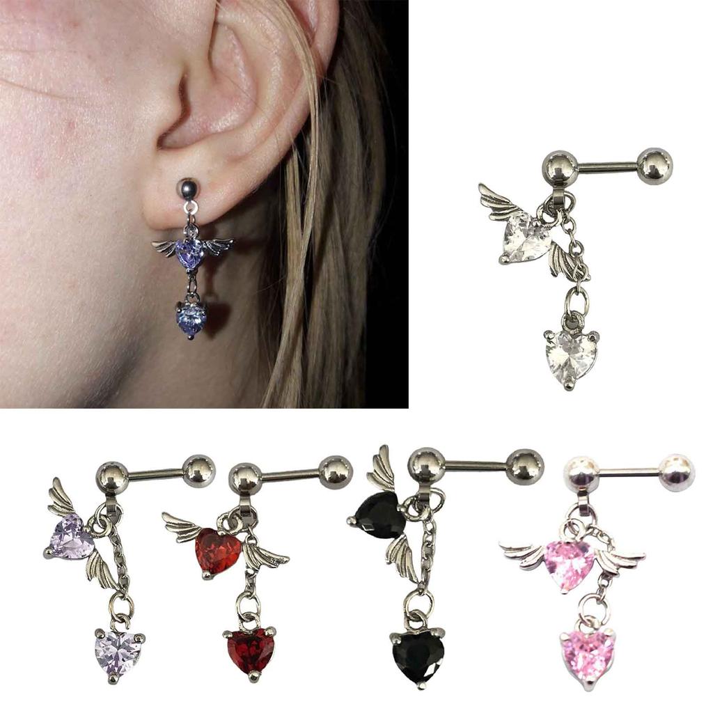 Heart Angel Wings Dangle Earrings Women Charm Earrings Zircon Drop Earrings for GIrl Bride Birthday Valentine Gift