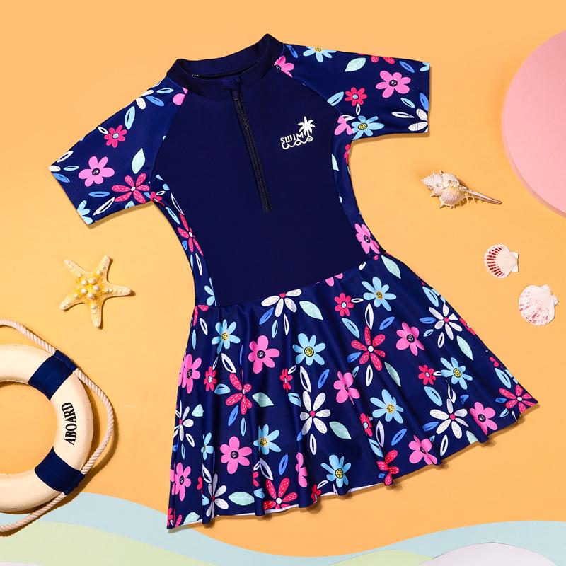 

Спортивный быстросохнущий купальник для девочек с защитой от солнца - Доступны варианты из одной и двух частей L темно-синий