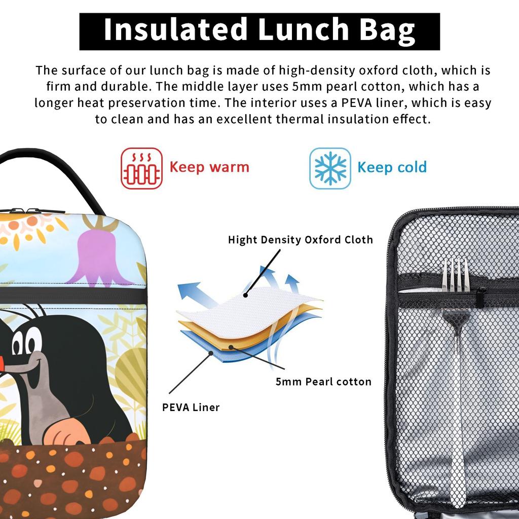 Czech Cartoon Krtek Mole Lunch Bag School Lunch Box Adult Casual Custom Thermal Lunch Bags Oxford Portable Zipper Cooler Bag
