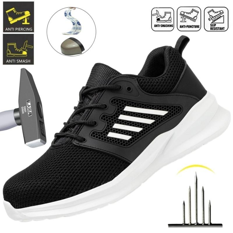 Men Work Safety Shoes Anti-Puncture Protective Shoes Men Indestructible Work Shoes Lightweight Mesh Breathable Safety Boots