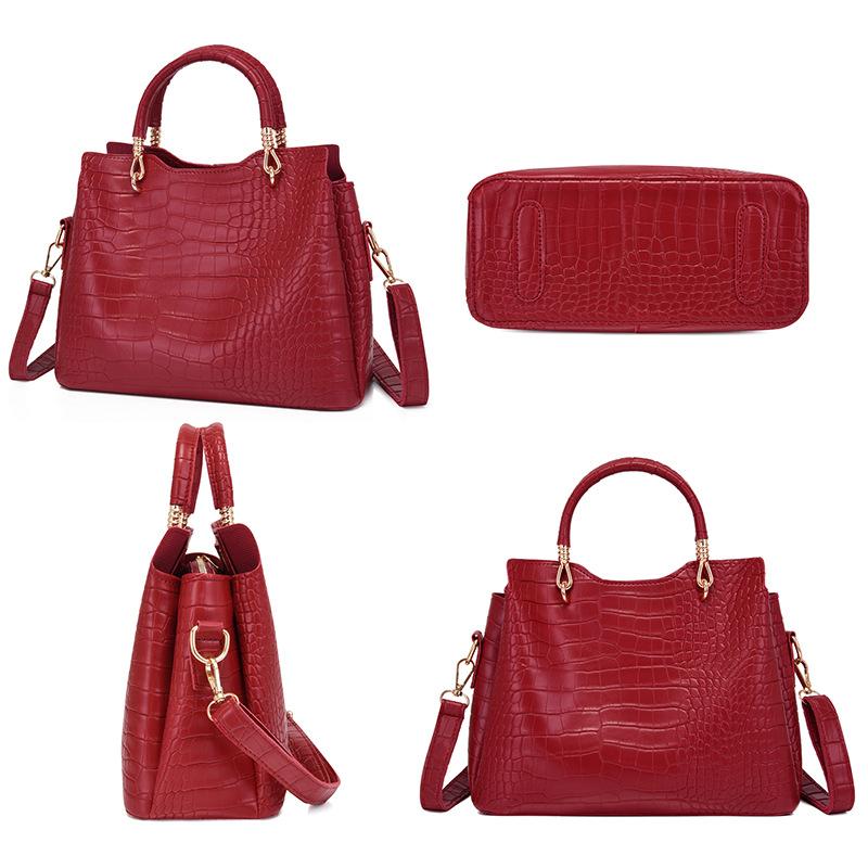 New crocodile pattern women's bag retro handbag mother and child bag splicing shoulder messenger bag premium round wallet