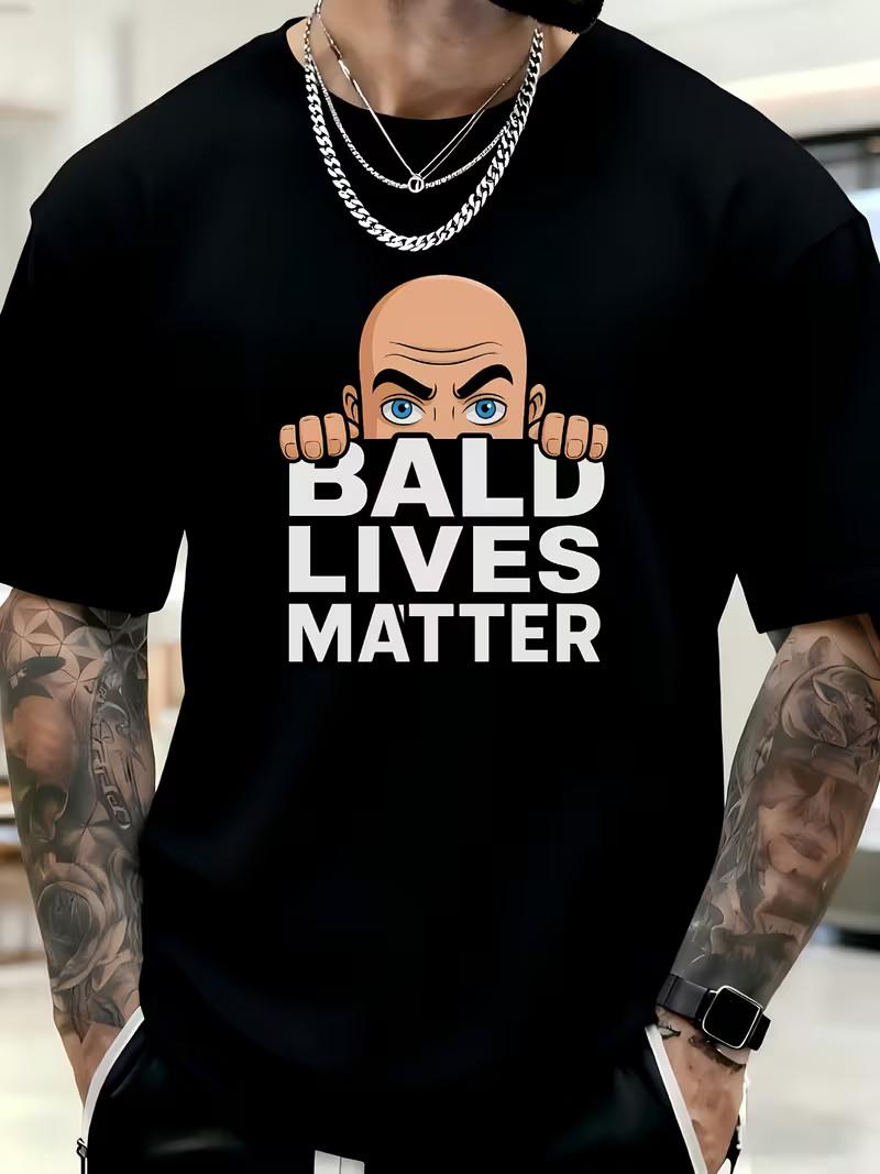 Men s Bald Lives Matter Funny T Shirt Graphic Tee Casual Short Sleeve Crew Neck S разноцветный