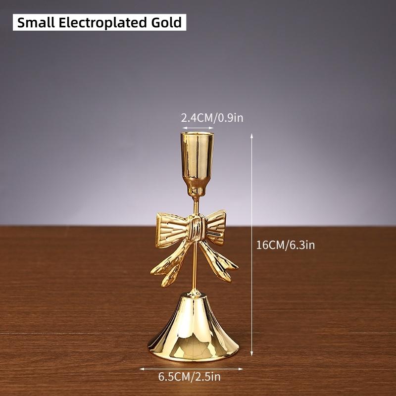 Christmas Golden Bow Candle Holder Sturdy Iron Candlestick Festive Bow Candlestick Sophisticated Light Luxury Candle Holder