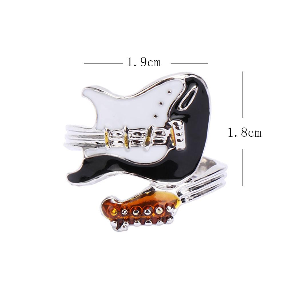 Fashion Personality Punk Style Black White Color Women Jewelry Oiled Zinc Zinc Alloy Ring Varnish Guitar