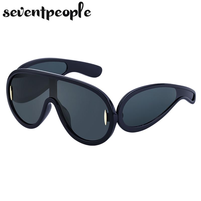 Luxury Brand Wave Mask Sunglasses Women New Fashion One-Piece Sun Glasses For Men Oversized Oval Sunglass Trending Products