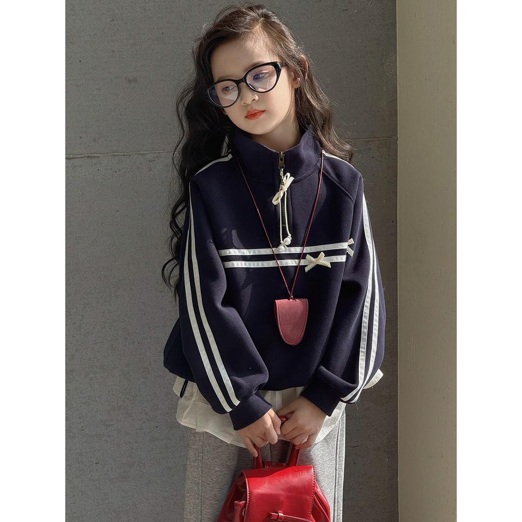 Girls Half Zip Stand Collar Sweatshirt Long Sleeve Thin Jacket For Big Kids Spring Autumn Student Outerwear