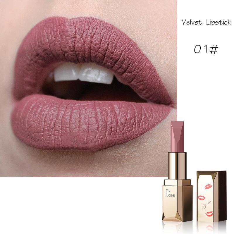 Pudaier Маленький золотой слиток Матовая бархатная долговечная губная помада с антипригарным покрытием Легкий цветной блеск для губ 17 цветов Губная помада 01