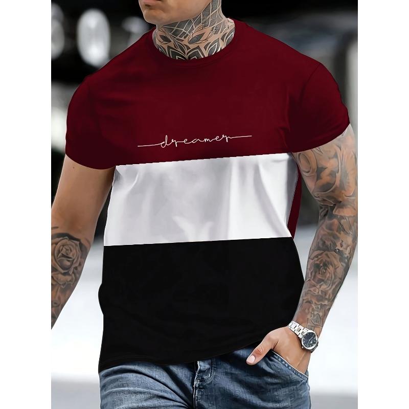 Men's Summer Leisure Fashionable Comfortable 3D Gradient Color Printed T-shirt- Soft Medium Stretch Polyester Fabric Summer Mens Relaxed Fit Clothing