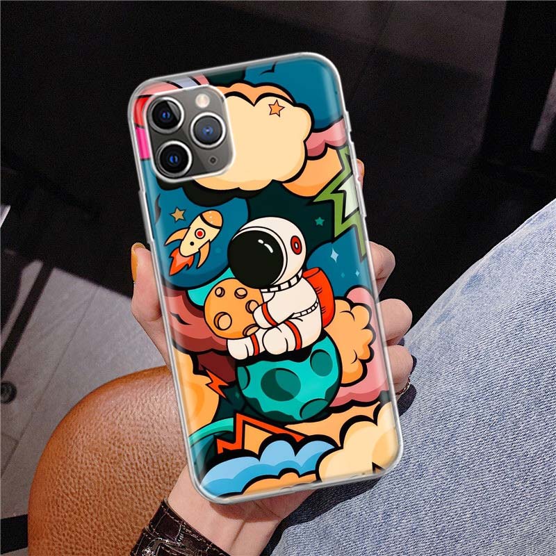 Cartoon Planet Astronaut Star Rocket Cover Phone Case For Apple iPhone 11 12 13 14 Pro 7 XR X XS Max 6 6S 8 Plus + Mini 5 SE