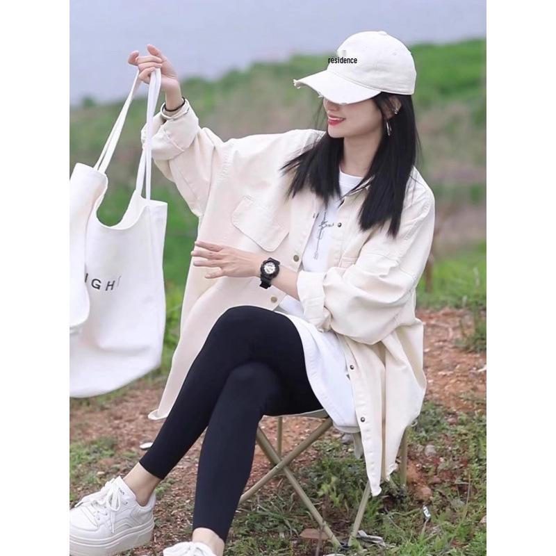 

Women s Plus Size Loose Denim Shirt Jacket - Autumn Versatile Korean Chic Cardigan Large белый