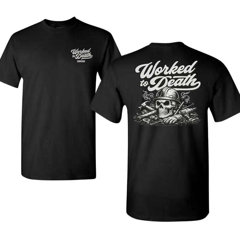 Worked To Death Construction Skull T-Shirt, Blue Collar Worker Graphic Tee S разноцветный