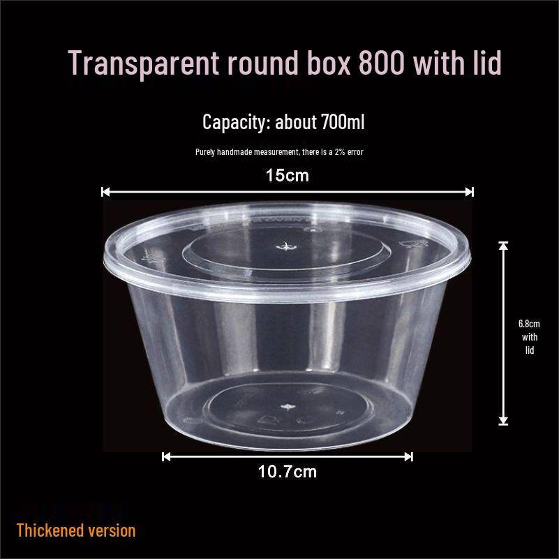 Round Transparent Plastic Takeaway Lunch Box with Lid - Thickened Disposable Bento Soup Bowl
