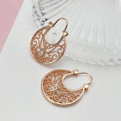 Cercei la modă culoarea aur roz cu zirconiu, cercei simpli în formă de evantai, cercei florali tip coș AVE