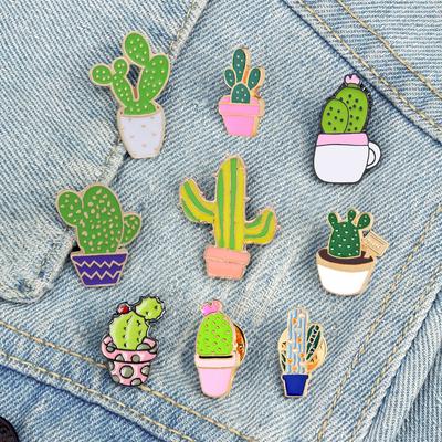 Mode Cartoon Grüne Pflanze Brosche Topfpflanze Kaktus Metall Emaille Pins Revers Jacke Rucksack Hut Abzeichen Schmuck Geschenk Für Kinder Freunde