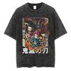 Hot Anime Demon Slayer Kamado Tanjirou Print Tee Men Vintage Washed T-shirts Casual Cotton T Shirt Harajuku Male Manga Tshirt