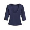 Women's Spicy Girl Deep U-Neck Sexy T-Shirt: Summer Slim-Fit, Elastic Mid-Sleeve, Pure Desire Top