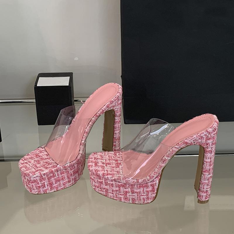 

Fashion Liyke Sweet Style Pink High Heels Modern Slipper Women Platform Sandals Sexy Ope Toe Party Stripper Transparent Shoes Size 35-40 35 розовый