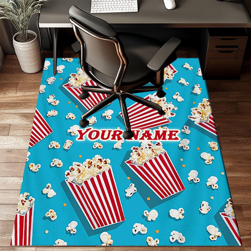 1PC Custom Name Popcorn Party Night Theme Floor Mat Ideal for Living Room, Game Rooms, Office, Bedroom Floor Mat Playful Design