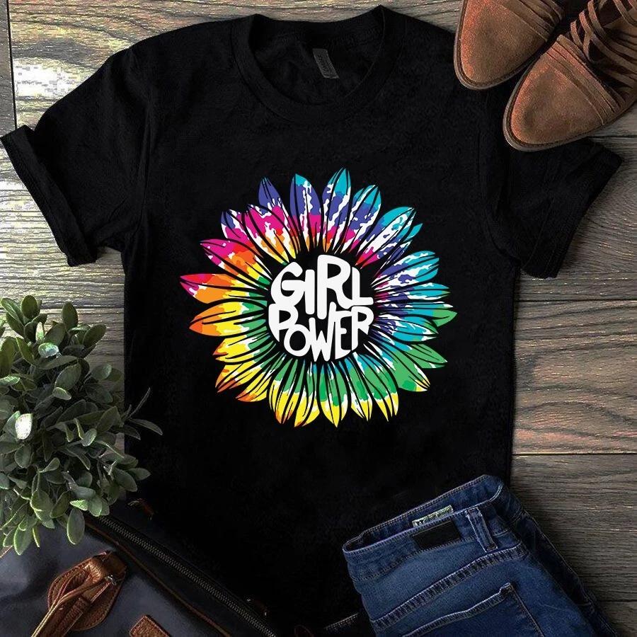 Girl Power Sunflower Hippie Tie Dye Retro Men s and Women s T-shirts L
