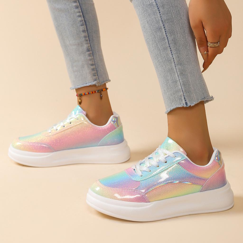 thick-soled sequined trendy women's board shoes thick-soled casual sports shoes breathable and lightweight outdoor couple flat shoes