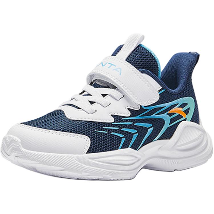 Anta Kids Synthetic Leather Comfortable Breathable Lightweight Shock Absorption Low-Top Running Shoes Kids Sneaker Blue White A12439905-2