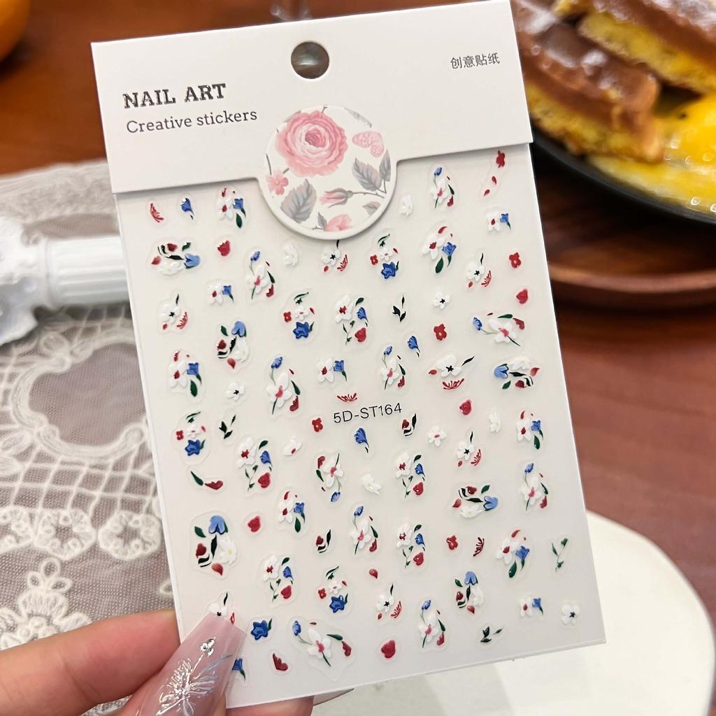 3D Three-dimensional Decorative Sticker Ins Wind Colored Flowers Small Daisy Nail Sticker Xiaohongshu Makeup Sticker Nail Sticker
