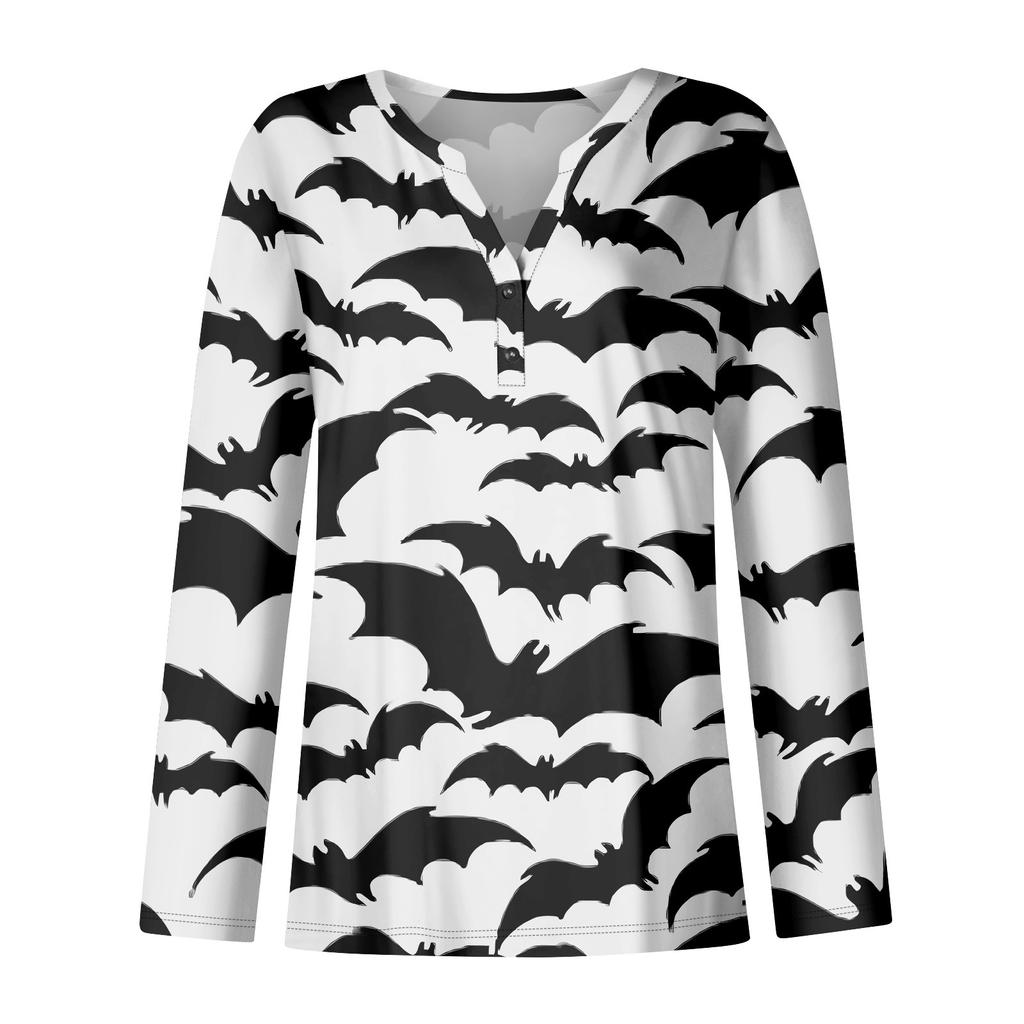 Women's Button Neck Tops Women's Casual Everyday Tops Long Sleeve V Neck Fashion Print Shirt Tops Pocket Tee Sweatshirts