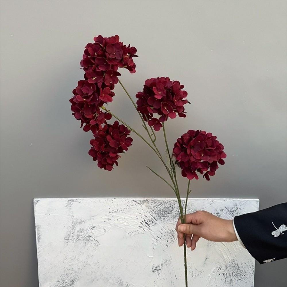 5 Heads Artificial Hydrangea Flowers Pink Snowball Viburnum Artificial Faux Plants Simulation Floral Display Faux Silk Flower