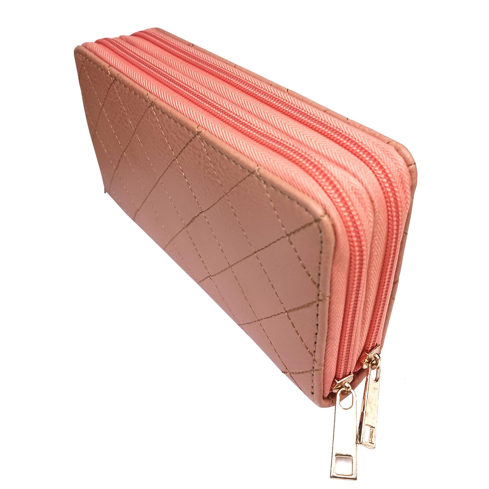 

LuLu & berry Wallet for Men and Women, Simple Double Zipper Long Wallet with Round Zipper, Synthetic Leather, Pink, Quilted, Coral