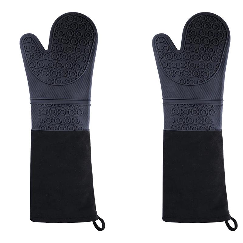 Verlängerte Silikonhandschuhe Ofenhandschuh Doppellagige Ofenhandschuhe Hitzebeständige Mikrowellenhandschuhe Rutschfester Topflappen Grill-Backhandschuhe