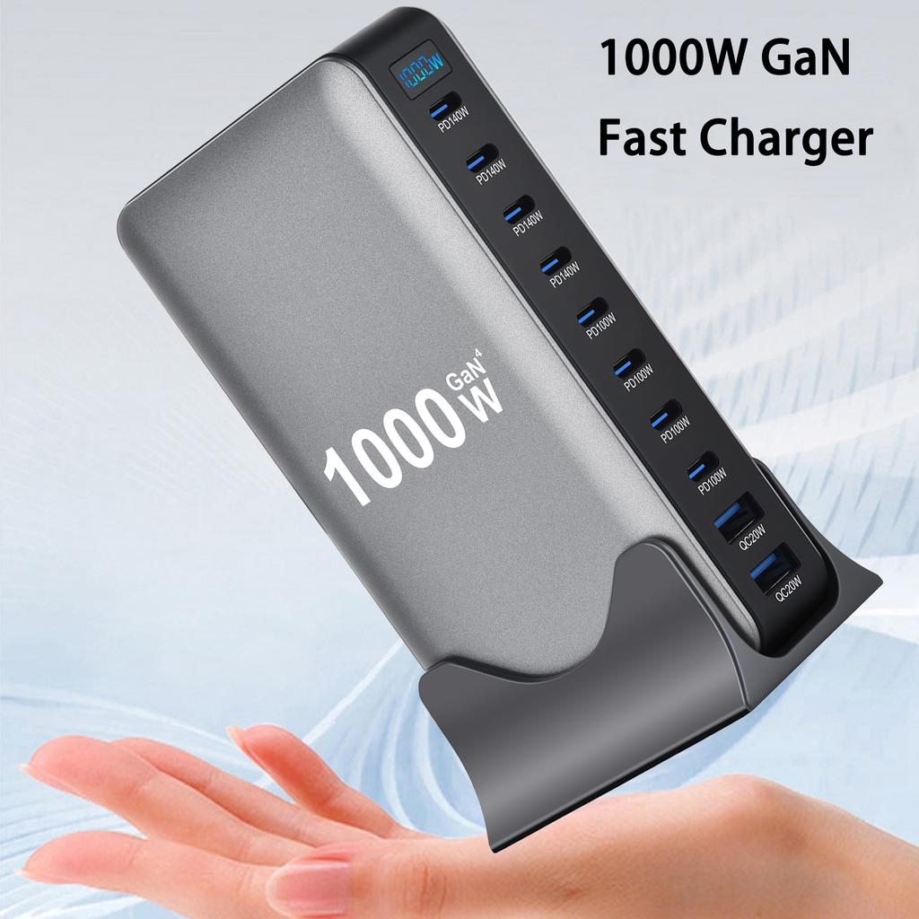 1000W GaN Fast Charging Station for iPhone Samsung For Xiaomi Huawei 10-Port Fast Desktop Charger PD3.1 USB Type C Dropshipping
