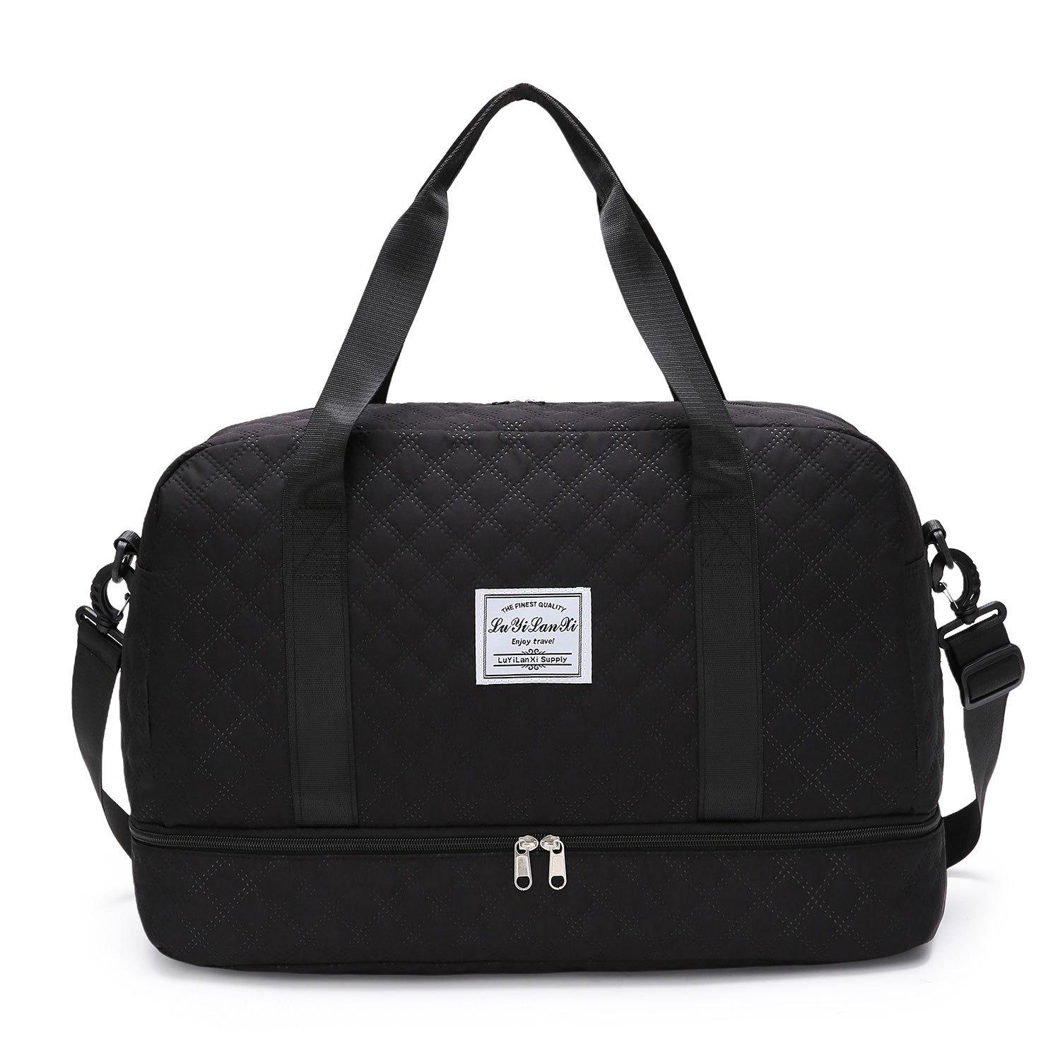 

Розкішна спортивна сумка великої місткості - багатофункціональна сумка через плече та через плече з мокрими та сухими кишенями, подвійними бічними кишенями для подорожей чорний