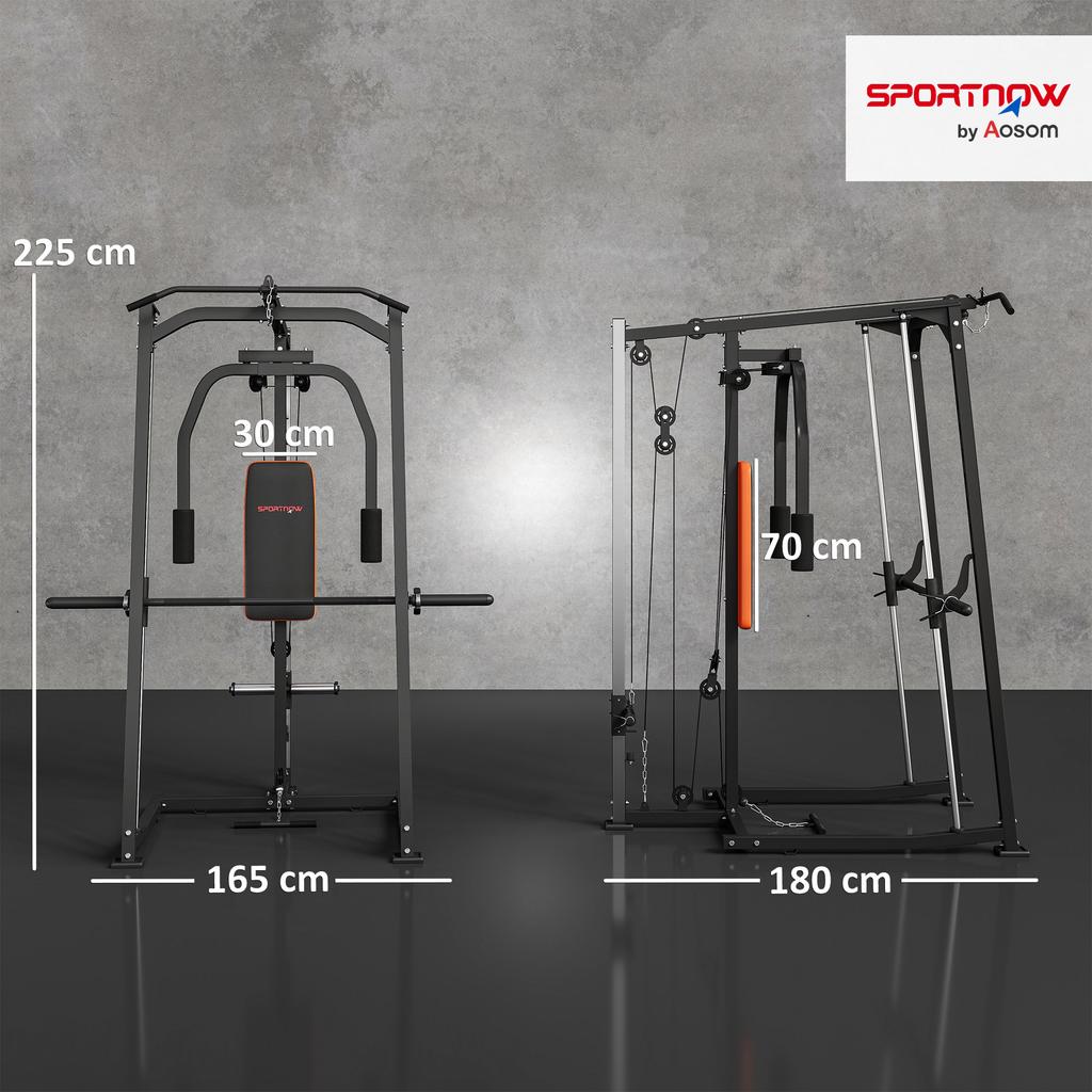 3-in-1 Smith Machine with Dual Cable Pulley System, Chest Press Station, 17-Level Squat Rack and Barbell Bar