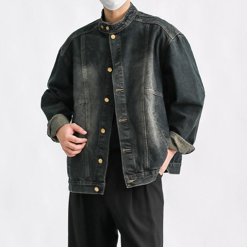 

Мужская весенне-осенняя новая японская ретро джинсовая куртка с воротником-стойкой, однобортная, повседневная, хулиганская, красивая мужская куртка 3XL
