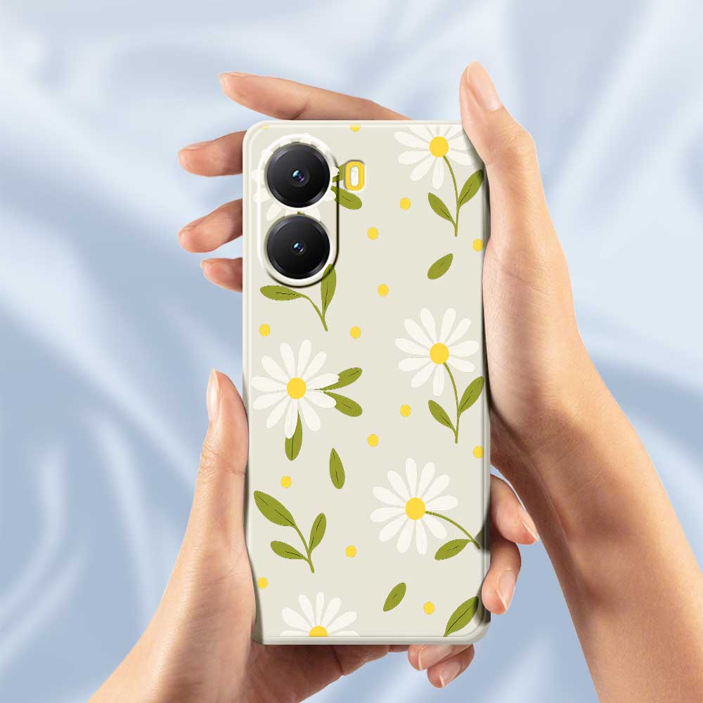 For Xiaomi Redmi Turbo 4 5G/Poco X7 Pro 5G Case White Flowers Green Leaves Pattern Printing Straight Edge TPU Phone Back Cover