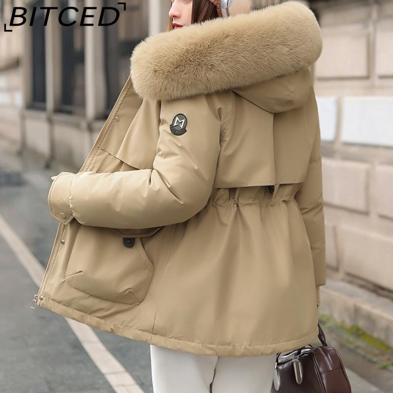 BITCED Women's Winter Slimming Down Jacket with Fashionable Fleece Lining and Thick Fur Trim