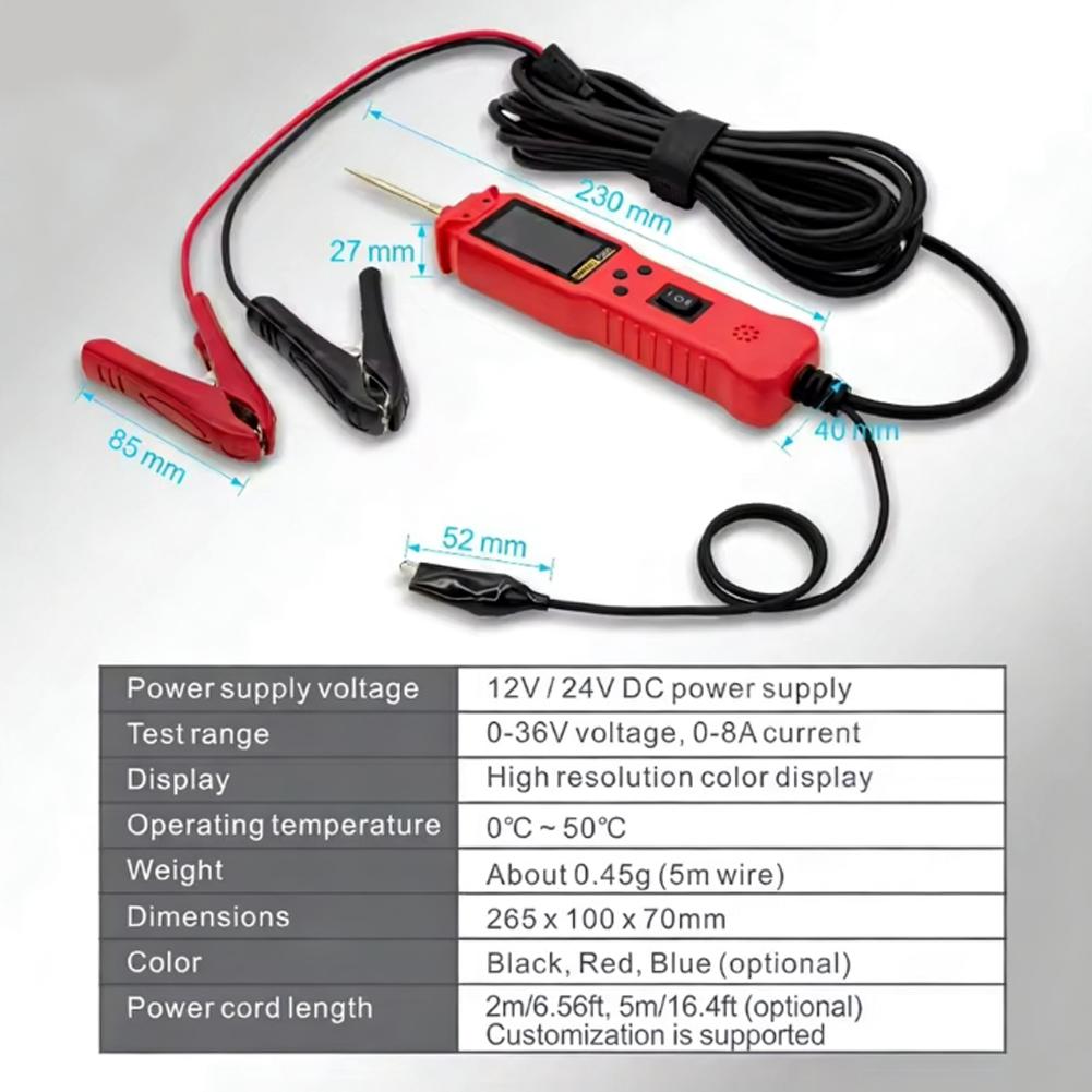P200 Automotive Circuit Tester Power Circuit Probe Electrical Tester 12/24V Continuity Voltage Lamp Testing Tool with 2M Cable