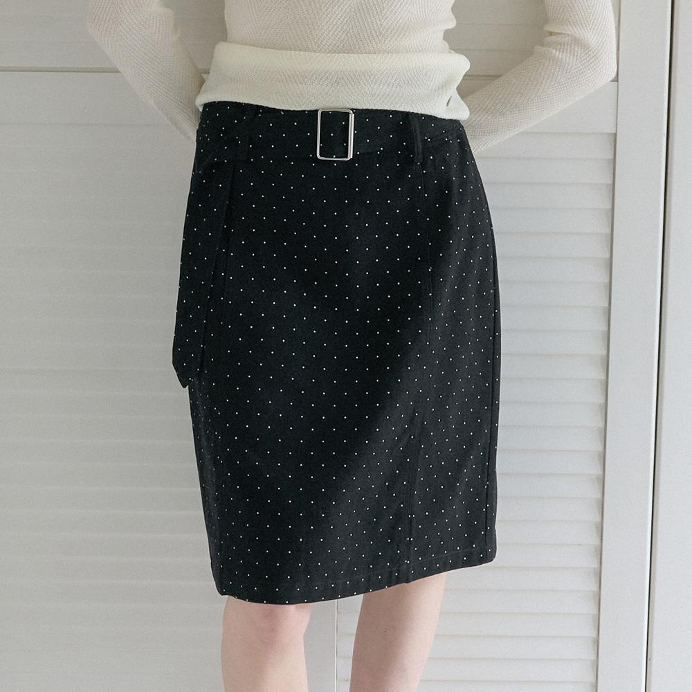 Elssibeui Polka Dot Belted Skirt_Black
