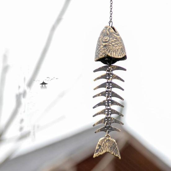 Fish Skeleton Windchime Vintage Metal Fish Bone Wind Chime Outdoor Hanging Bell with Soothing