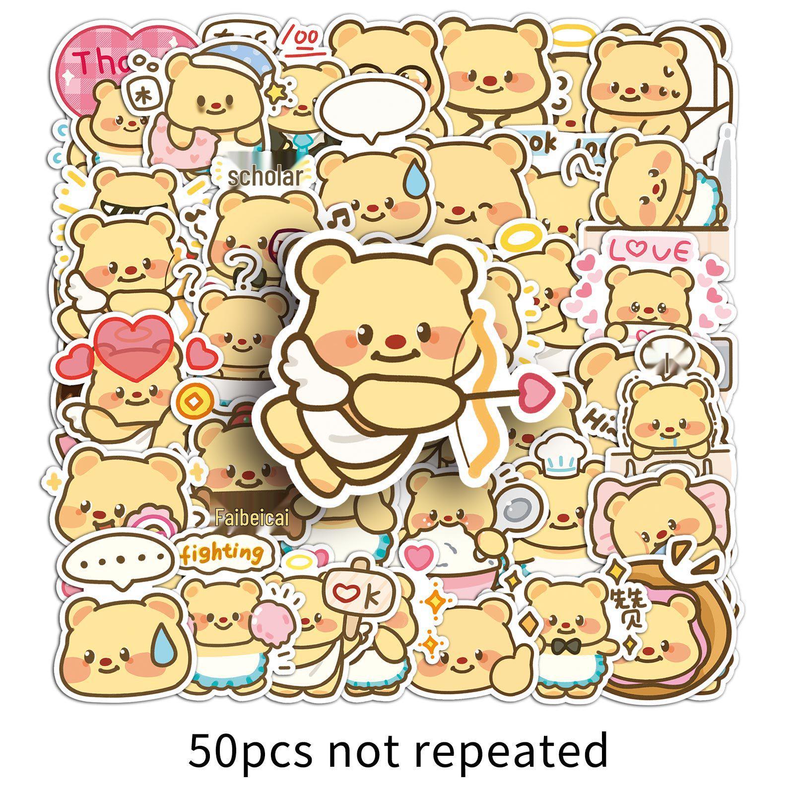 

50 Милых Желтых Водонепроницаемых Наклеек Медвежонок Баттер для Украшения Чашки Молочного Чая