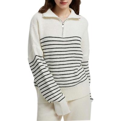 Damen 4/1 Reißverschluss Strick Langarm Rollkragen Lässiger Lockerer Pullover