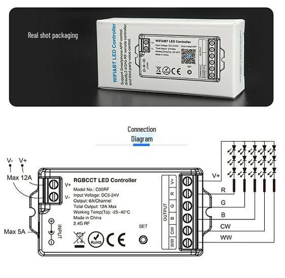 C05RF 2.4G RF RGBCW Controller for RGBCW LED Strips
