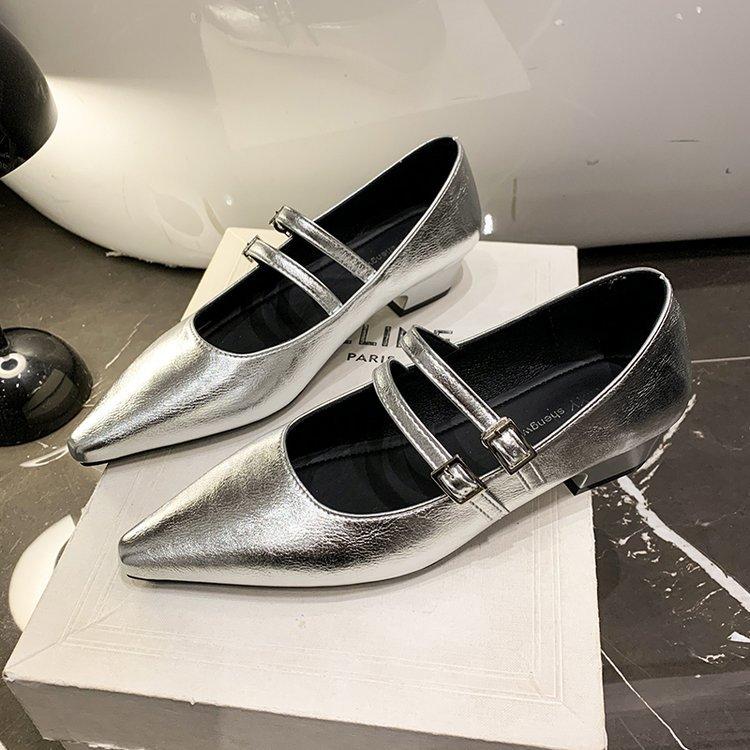 Retro low-heeled Mary Jane women's shoes, new pointed thick heels, shallow mouth temperament commuting single shoes women