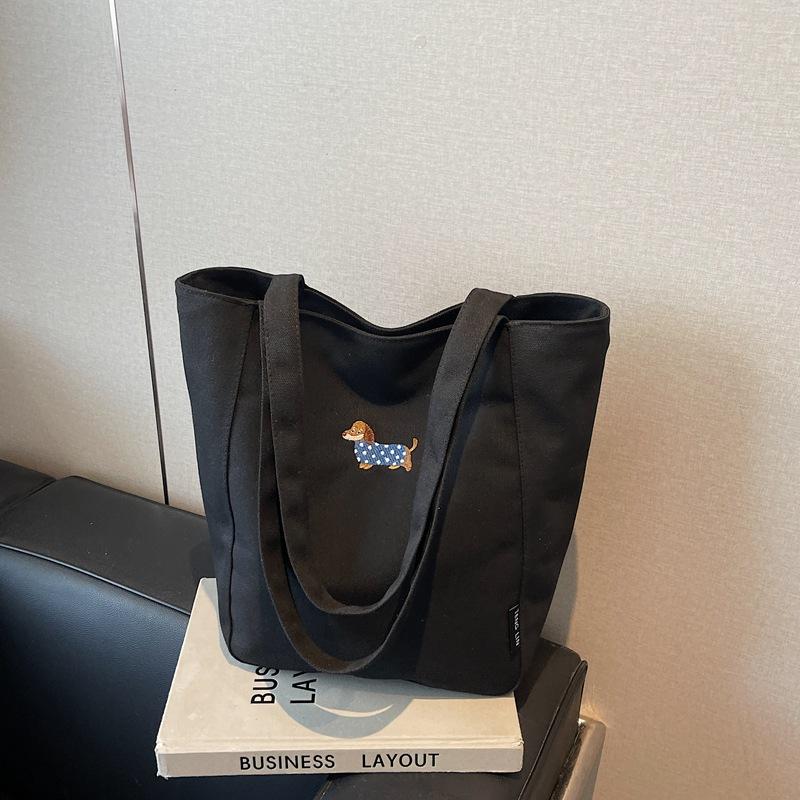 

Canvas bag women s large-capacity new literary and artistic shoulder bag college students commuting tote bag чёрный