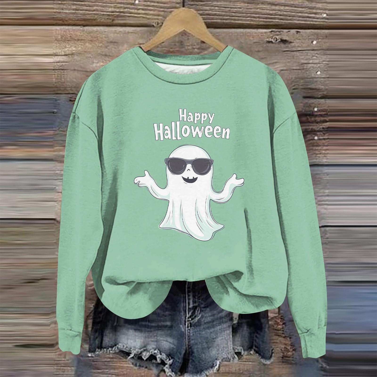 

Женская мода с длинным рукавом и принтом на Хэллоуин с круглым вырезом L