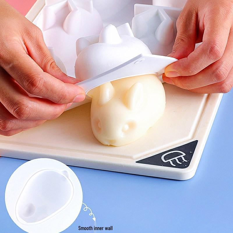 6-dutinková silikonová forma zajíček pro 3D dort, pěnu, pudink a želé